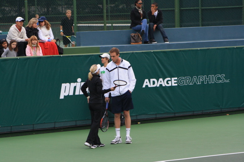 Tracy Austin and Sam Querrey talking strategy at the Inagural Charity Challenge at the Manhattan Country Club